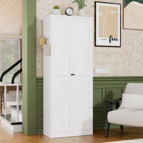 72" White Metal Kitchen Pantry Cabinet with Doors, Heavy-Duty Freestanding Storage Organizer with 5 Adjustable Shelves, Tool-Free Assembly for Pa
