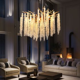 24-inch Modern Golden Pendant Light with Cascading Crystal Strands, Ideal for Living Room, Dining Room and Foyer