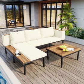Luxury Patio Furniture Set with Removable Cushions and Coffee Table, L-Shaped Acacia Wood Sofa with Side table