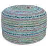 Margo 20 inch Wide Round Pouf in Green Handwoven Jute and Cotton