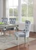 Classic Gray Flannelette 2pcs Side Chairs Crystal-like Acrylic Buttons Upholstered Wingback Dining Chair