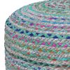 Margo 20 inch Wide Round Pouf in Green Handwoven Jute and Cotton