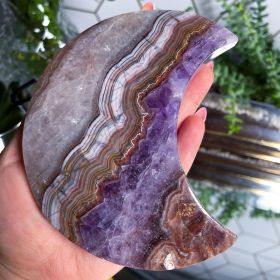 1pc Bohemian Crystal Crescent Moon Mineral Specimen - Marbled Purple & Crystal Art, Handcrafted Home & Office Decor, Unique Valentine's Day (weight: 300-400g)