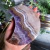 1pc Bohemian Crystal Crescent Moon Mineral Specimen - Marbled Purple & Crystal Art, Handcrafted Home & Office Decor, Unique Valentine's Day