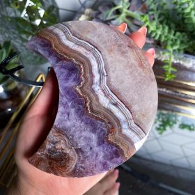 1pc Bohemian Crystal Crescent Moon Mineral Specimen - Marbled Purple & Crystal Art, Handcrafted Home & Office Decor, Unique Valentine's Day (weight: 200-300g)