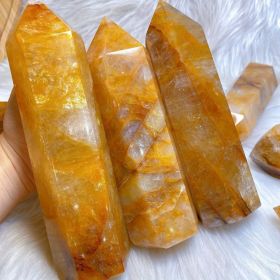 1pc Bohemian-Style Golden Healer Tower - Natural Stone Polished Crystal Tower with Golden-Yellow to Amber Hues, Smooth Spherical Shape for Home Decor (size: 15-16cm)