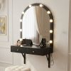 Floating Wall Mounted Makeup Vanity Desk with LED Mirror 3 Color Lights, Compact Dressing Table with Power Outlet & USB Charging