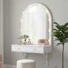 Floating Wall Mounted Makeup Vanity Desk with LED Mirror 3 Color Lights, Compact Dressing Table with Power Outlet & USB Charging
