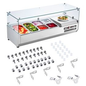 Refrigerated Condiment Prep Station, 135 W Countertop Refrigerated Condiment Station, with 2 1/3 Pans & 4 1/6 Pans, 304 Stainless Body and PC Lid (Default: Default)