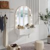 Floating Wall Mounted Makeup Vanity Desk with LED Mirror 3 Color Lights, Compact Dressing Table with Power Outlet & USB Charging