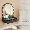 Floating Wall Mounted Makeup Vanity Desk with LED Mirror 3 Color Lights, Compact Dressing Table with Power Outlet & USB Charging