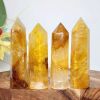 1pc Bohemian-Style Golden Healer Tower - Natural Stone Polished Crystal Tower with Golden-Yellow to Amber Hues, Smooth Spherical Shape for Home Decor