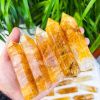 1pc Bohemian-Style Golden Healer Tower - Natural Stone Polished Crystal Tower with Golden-Yellow to Amber Hues, Smooth Spherical Shape for Home Decor